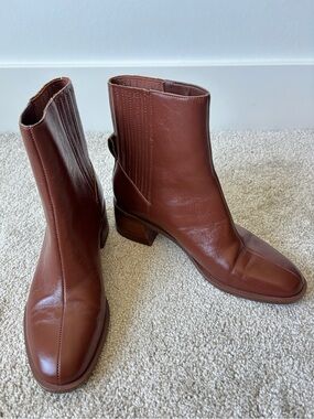 Dolce Vita Linny H2O Boots Block Heel Brown Shiny Vegan Leather